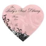"For Baby's First Library" Book Plate Heart Sticker