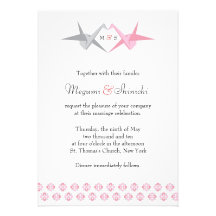 For Carrie: Origami Cranes (Pink & Silver) Wedding Custom Announcement