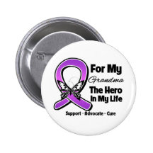 For My Hero My Grandma - Purple Ribbon Awareness Pinback Buttons