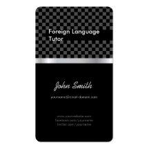 Foreign Language Tutor - Elegant Black Checkered Business Cards