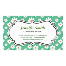 Foreign Language Tutor - Elegant Green Daisy Business Card Templates