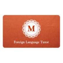 Foreign Language Tutor Elegant Lace Monogram Business Card