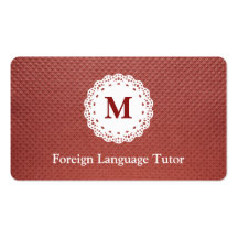 Foreign Language Tutor Lace Monogram Maroon Business Card