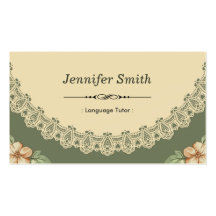 Foreign Language Tutor - Vintage Chic Floral Business Card Template