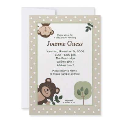 Forest Friends Bear & Monkey Baby Shower 5x7 Personalized Invite by allpetscherished