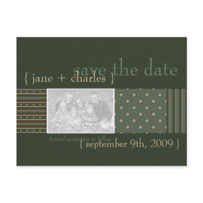 Forest Green & Ecru Photo Save the Date Postcards by CSWedding