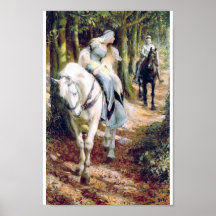 forêt de dame de cheval blanc de chevalier affiche