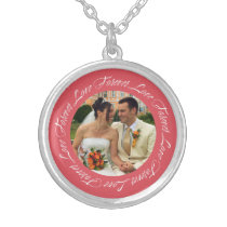 Forever love berry pink frame memento circle photo necklaces