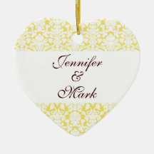Forever love custom yellow damask heart shape ornaments
