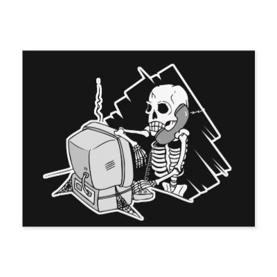 forever skeleton on hold tech support postcards by geekme