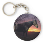 ForeverMorgans Black Horse in Purple Sunrise Key Chains
