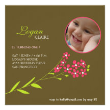 Forget Me Nots -Baby girl Birthday party cards Announcement