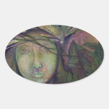 Forgotten Angel original painting artwork Oval Sticker