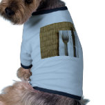 Fork and knife on a dried grass mat doggie tee shirt