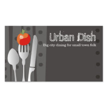 fork stuck tomato spoon knife dinin catering bu... business card