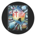 Forlorn Figure Colorful Universe Cross Round Sticker