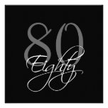 Formal Black Grey 80th Birthday Invitations