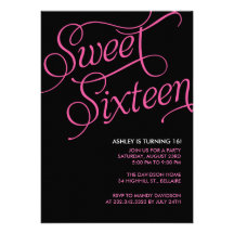 Formal Black Sweet 16 Invitations