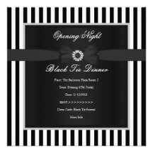 Formal Black Tie Dinner Black White Stripe Bow Custom Announcement