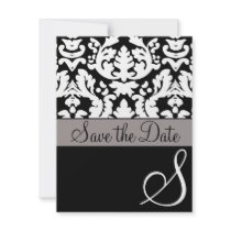 Formal Black/White Damask Wedding Save the Date Announcement
