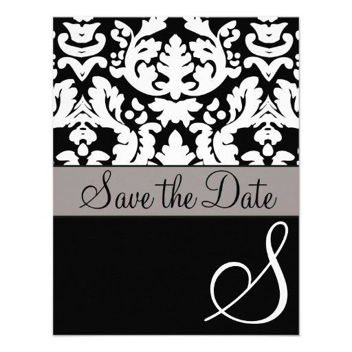 Formal Black/White Damask Wedding Save the Date Announcement