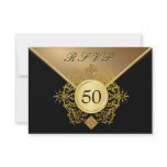 Formal Gold Black 50th Birthday Anniversary RSVP