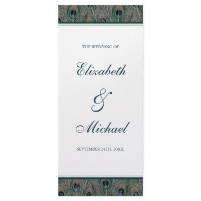 Formal Peacock Feathers Wedding Program Custom Rack Cards by printcreekstudio