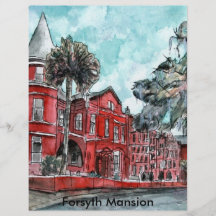 Forsyth Mansion Savannah Georgia art painting Flyers