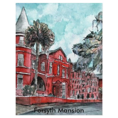 Forsyth Mansion Savannah Georgia art painting Personalized Letterhead by dereklovessheila