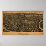 Fort Worth Texas 1891 Antique Panoramic Map