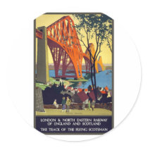 Forth Bridge - Vintage Travel Poster Art Round Stickers