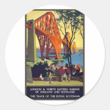 Forth Bridge - Vintage Travel Poster Art Round Stickers