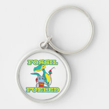 FOSSIL FUELED funny dinosaur cartoon Keychains