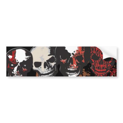 Four Bloody Skulls Scary Bumpersticker Bumper Stickers by MistaSCARY