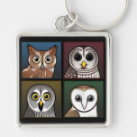 Four Colour Owls (dark) Keychain