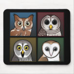 Four Colour Owls (dark) Mouse Pads