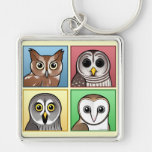 Four Colour Owls (pastel) Key Chains