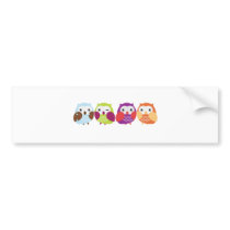 Four Colourful Owls Bumper Sticker