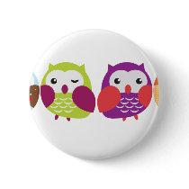 Four Colourful Owls Pinback Buttons
