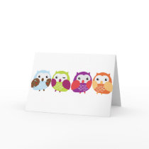 Four Colourful Owls Cards