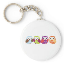 Four Colourful Owls Key Chains