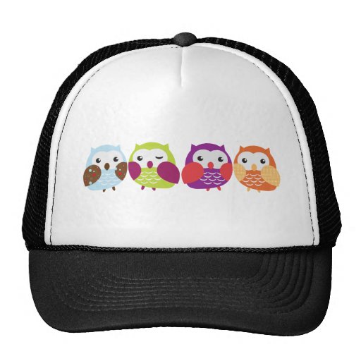 Four Colourful Owls Mesh Hat