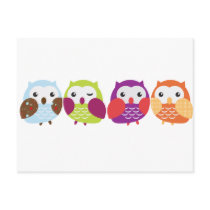 Four Colourful Owls Post Card