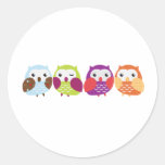 Four Colourful Owls Round Stickers