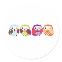 Four Colourful Owls Round Stickers