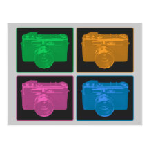 Four Colourful Retro Cameras Postcards
