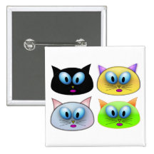 Four cute cats pinback buttons