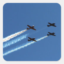 four flying planes with trails blue sky sticker