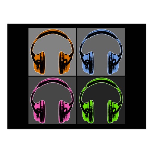 Four Graphic Headphones Post Card