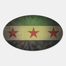 FOUR Grungy Syria Flag Oval Stickers